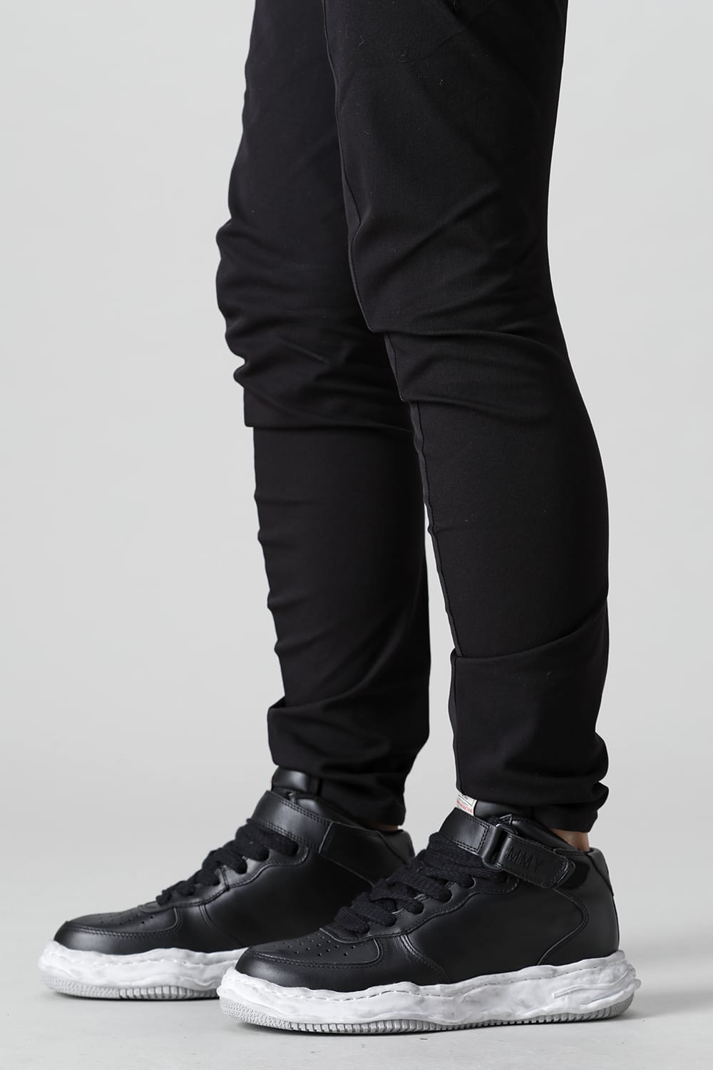 -ウェイン ハイ- オリジナルソール 汚し加工 レザー ハイトップ スニーカー Black