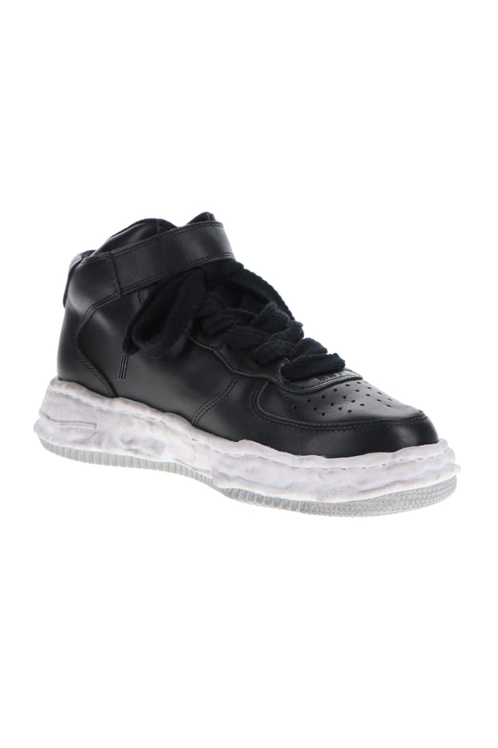 -ウェイン ハイ- オリジナルソール 汚し加工 レザー ハイトップ スニーカー Black