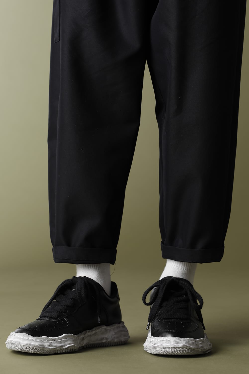 -ウェイン ロー- オリジナルソール 汚し加工 レザー ロートップ スニーカー Black