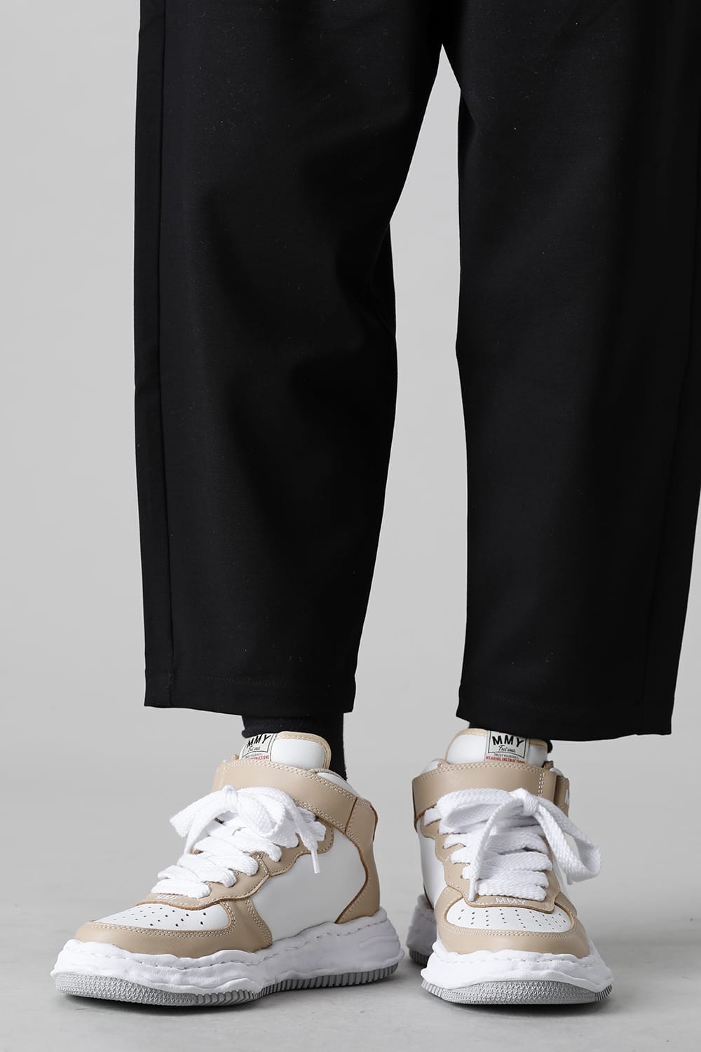 -ウェイン ハイ- オリジナルソール レザー ハイトップ スニーカー Beige / White