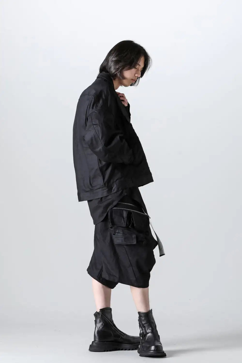 10.5オンス ストレッチデニム カーゴショートパンツ ブラック