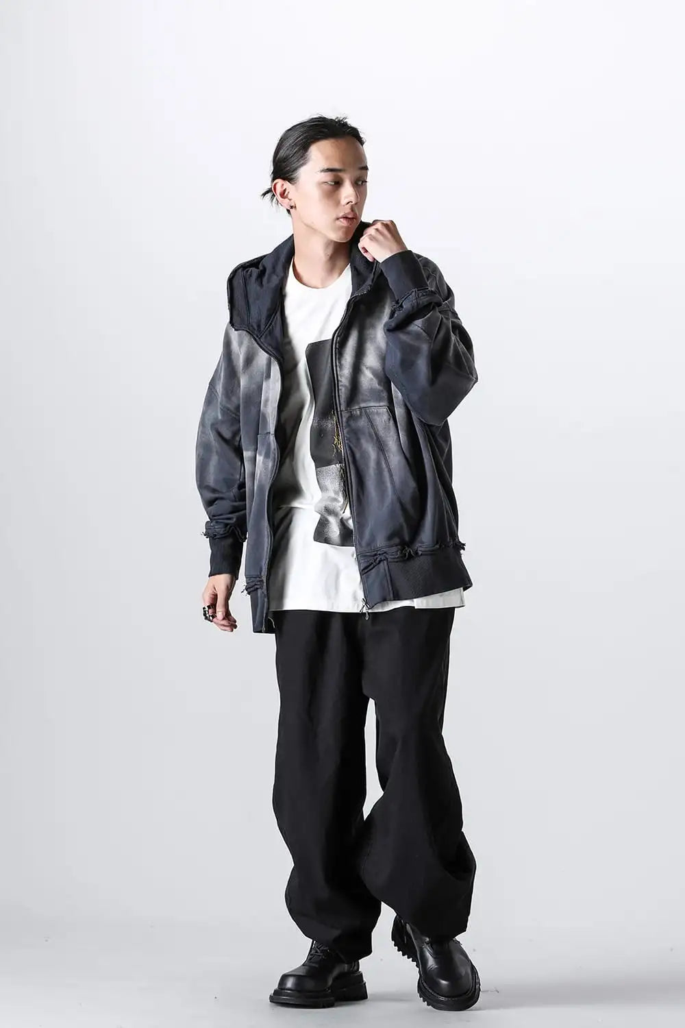 Faded Garment Wash Sweat Hoodie Black