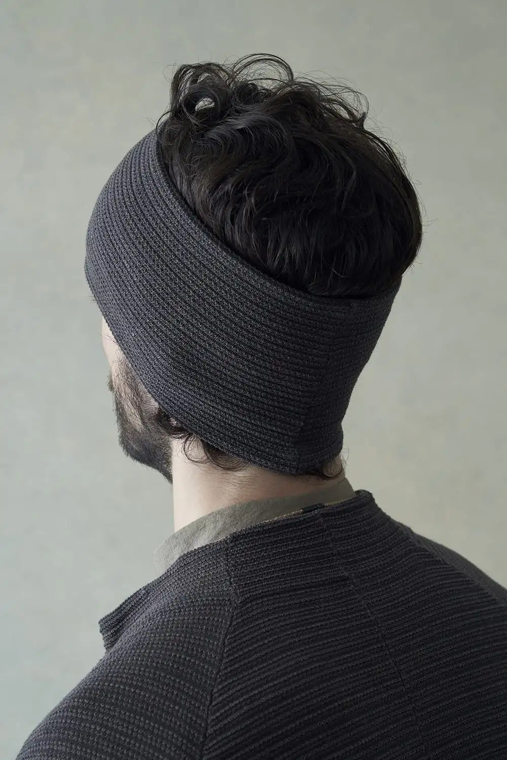 Knit headband high twist cotton stripe Mad Gray