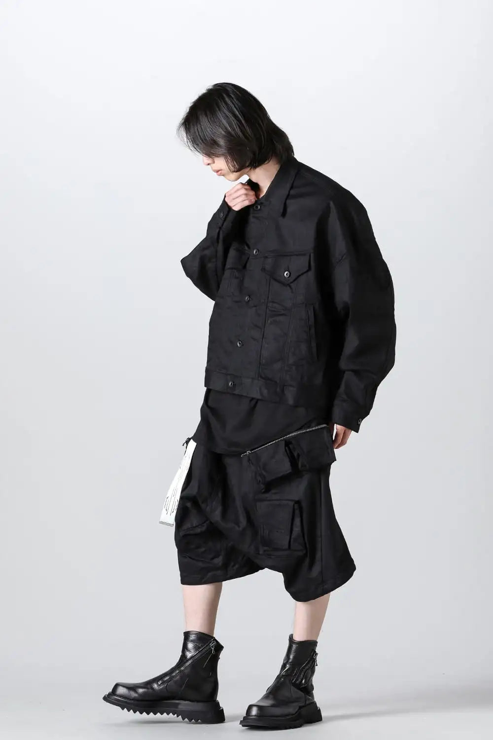 10.5オンス ストレッチデニム カーゴショートパンツ ブラック