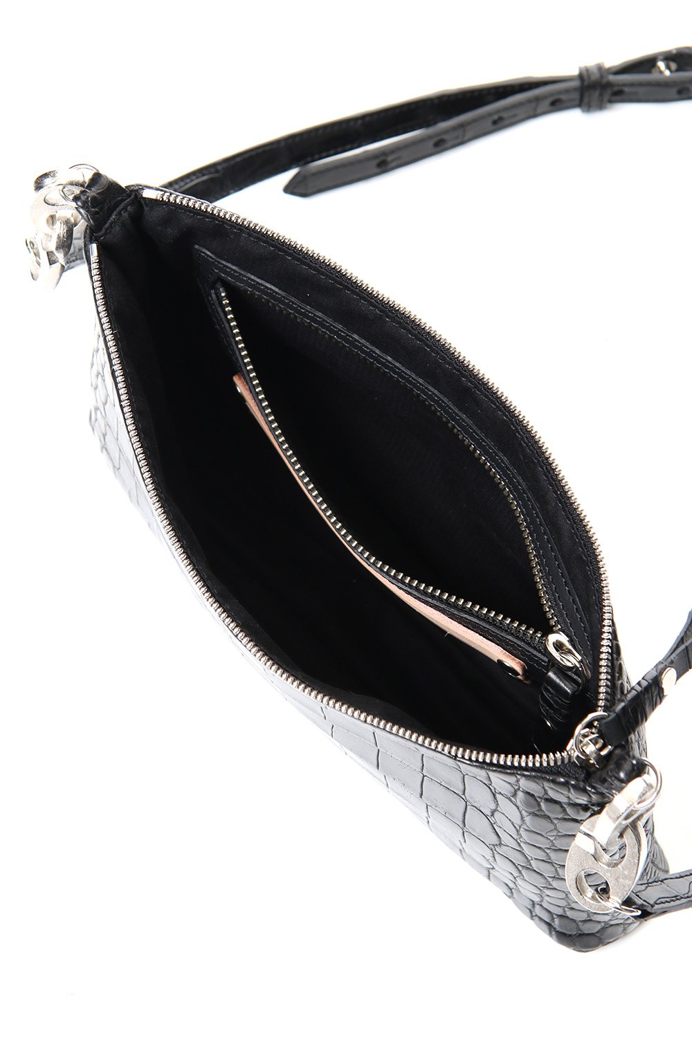 1 Tone Punch Shoulder - Crocodile Leather Black