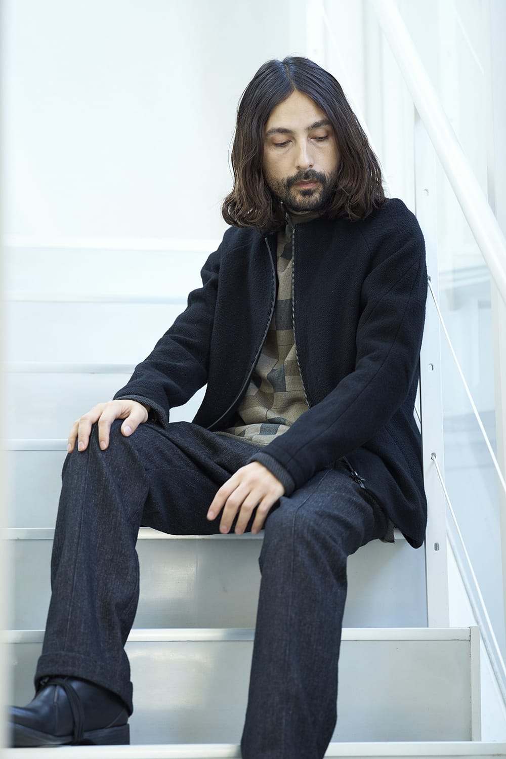 Long sleeve Jacquard sweatshirt Regular fit Mixed Black