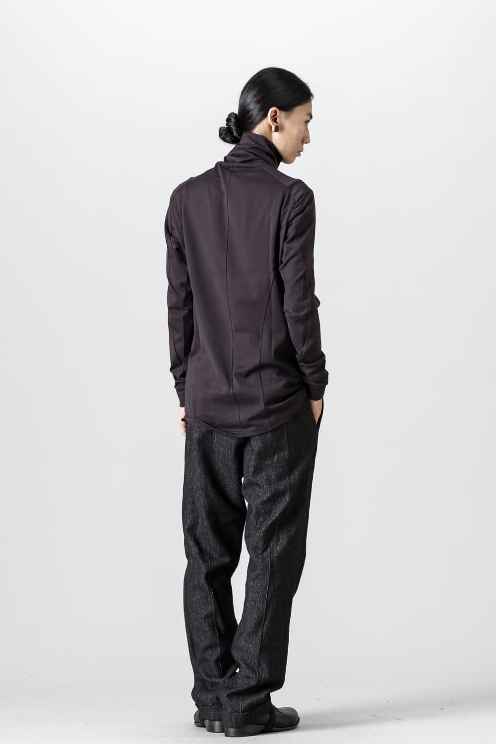 FASCINATE Limited Superior Pima Cotton Jersey High Neck Long Sleeve T-shirt Dark Chocolate