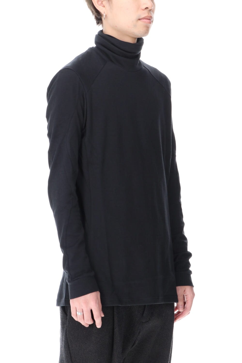 High neck long sleeve soft jersey Black