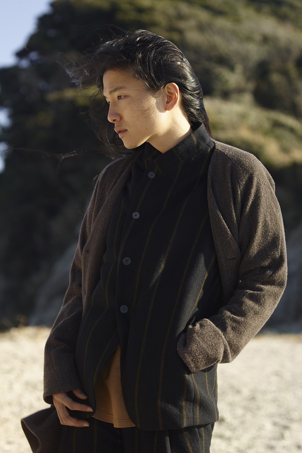 コート ウール / コットン ラッシェル ニット Blue Black