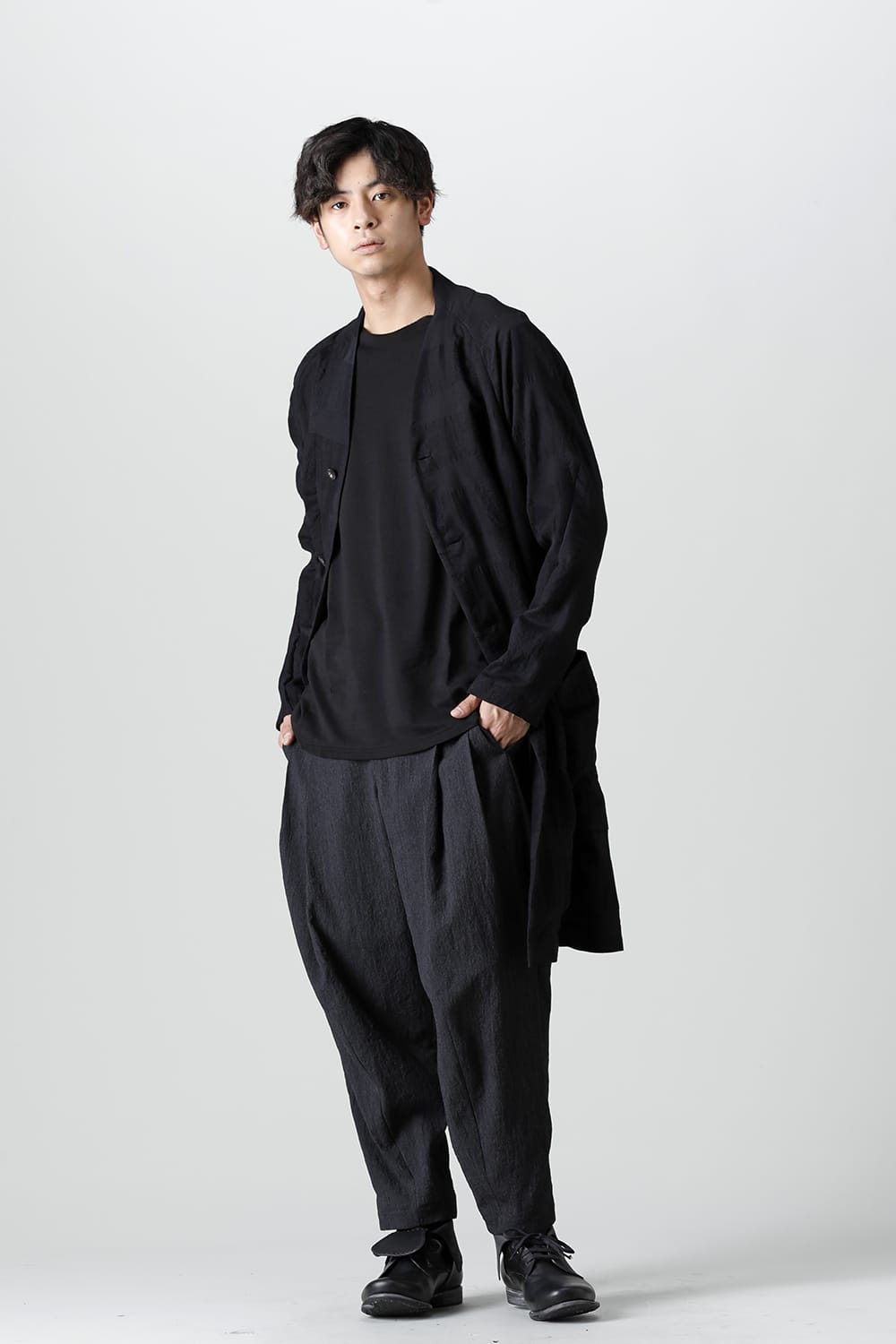 Coat block check jacquard Black