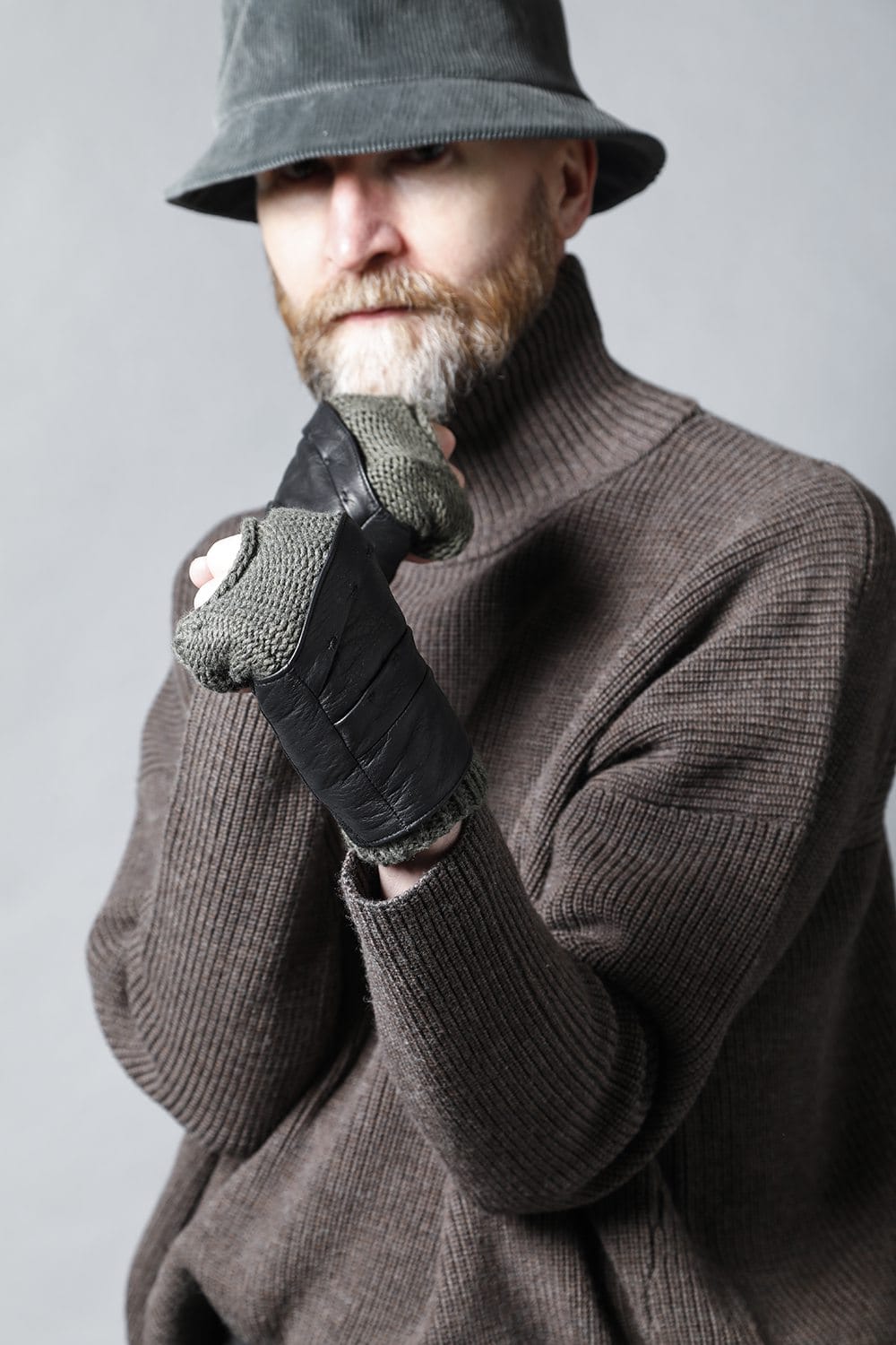 Layerd glove Cotton / Cashmere & Deer leather Olive