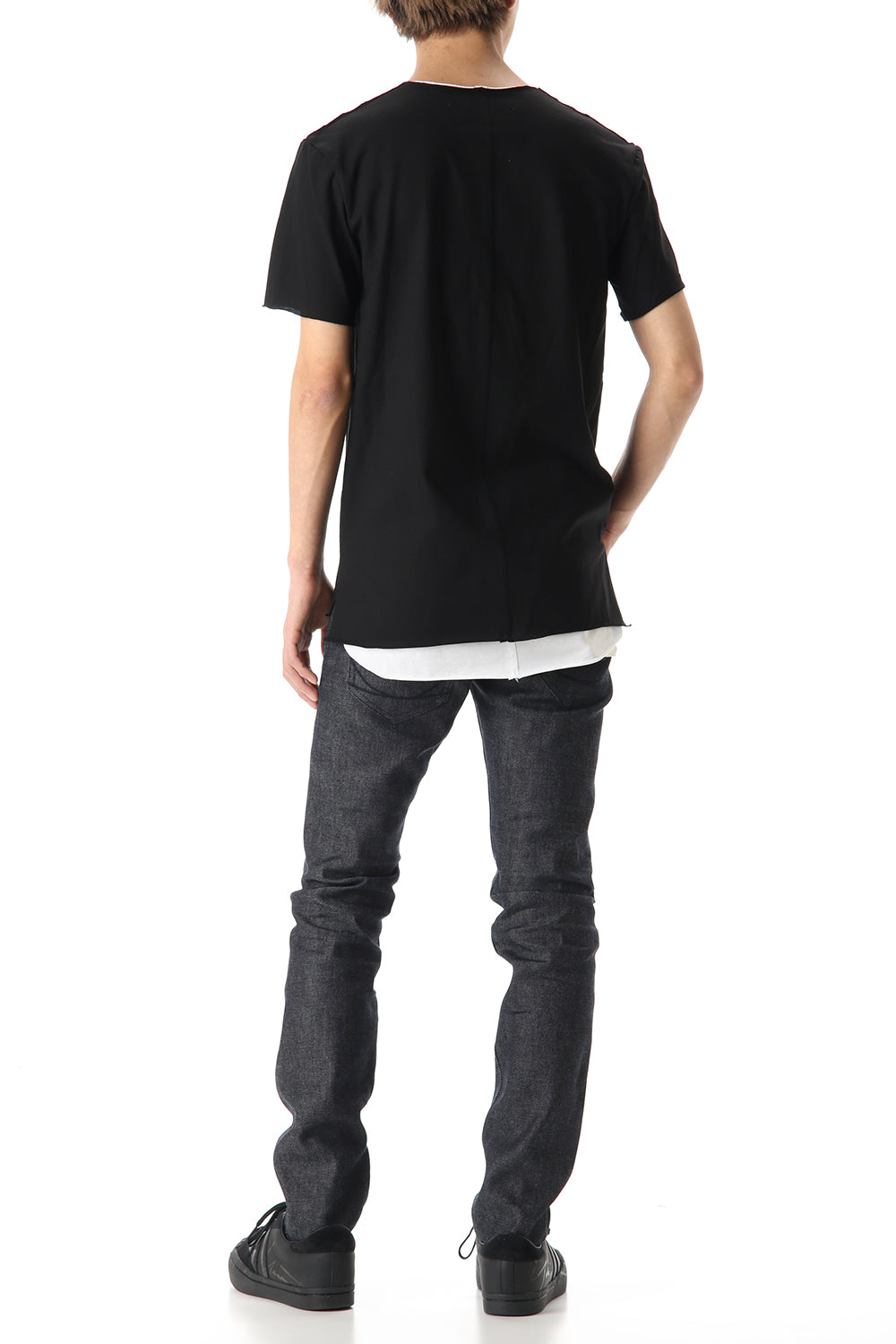 Layered cutsew V-neck - White / Black