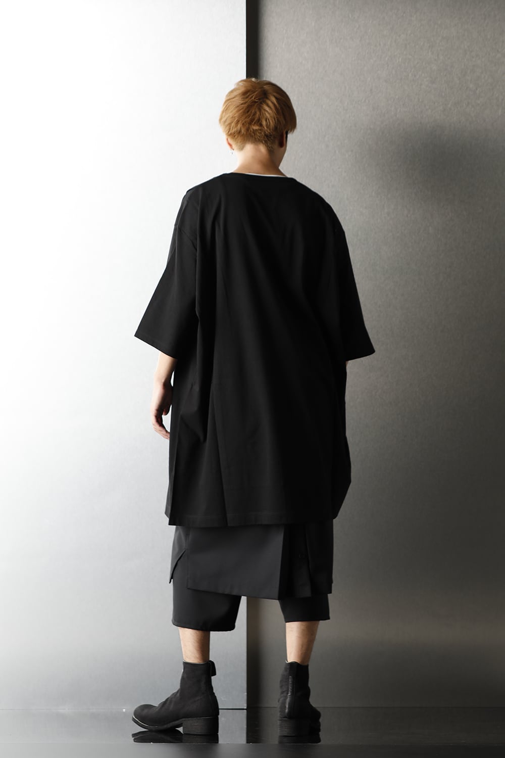 ジャージー オープン ボタン ショートスリーブ ジャンボ T ブラック