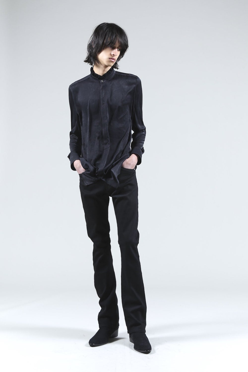 Satin Frill Shirt (Black)