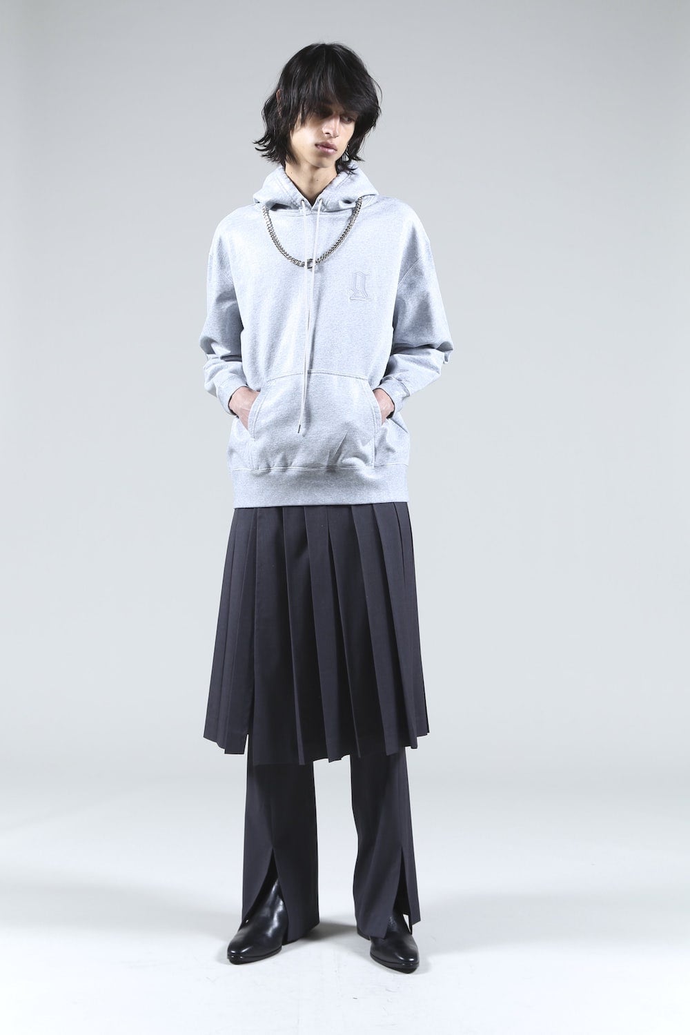 ロゴ刺繍 コーティング フーディー (ヘザーグレイ)