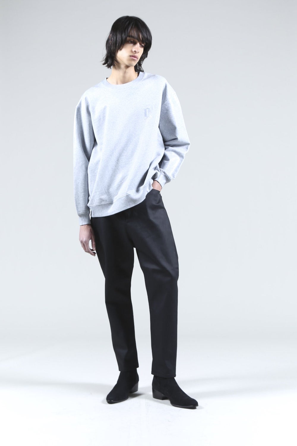 ロゴ刺繍 コーティングスウェット プルオーバー (ヘザーグレイ)