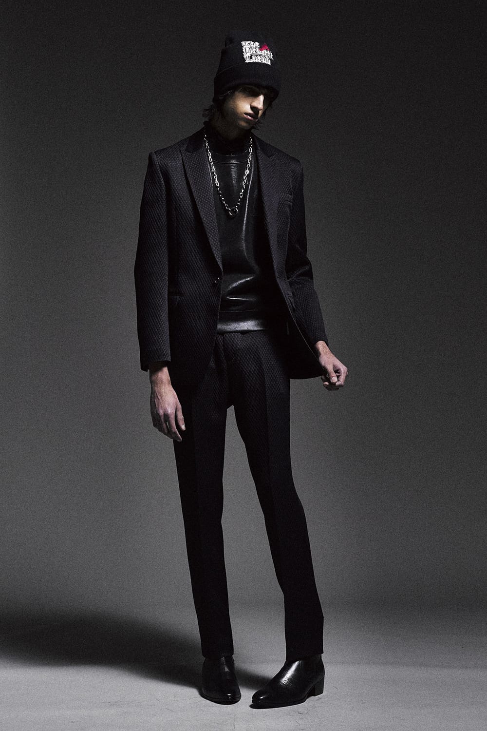 ジャガード 1B テーラードジャケット (ブラック)