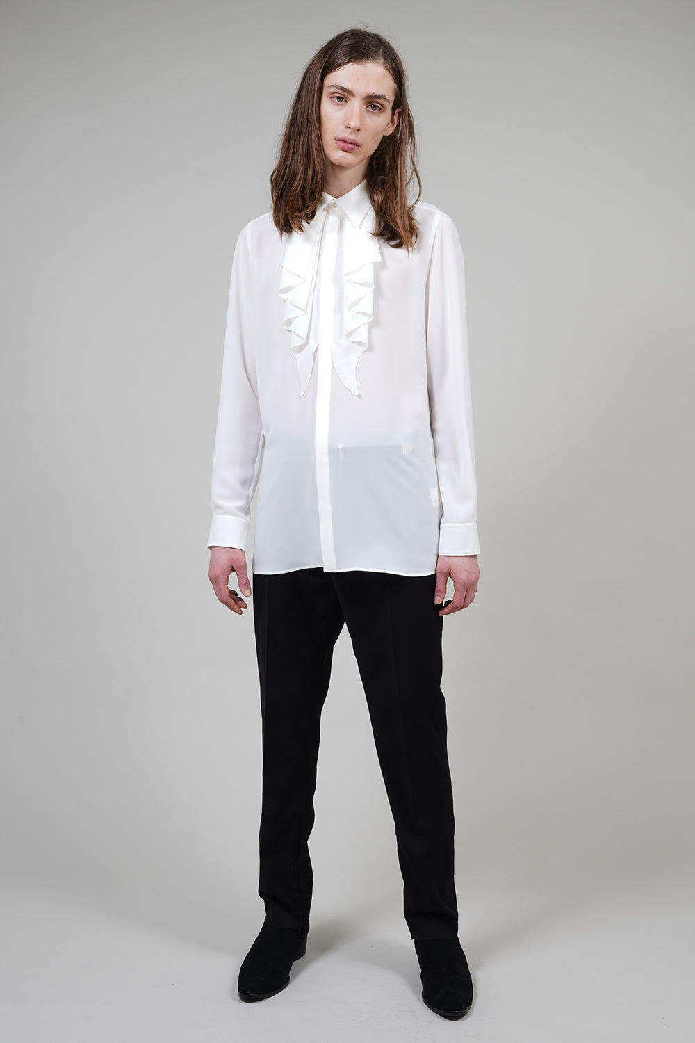 Drape Faille Ruffle Shirt Off White