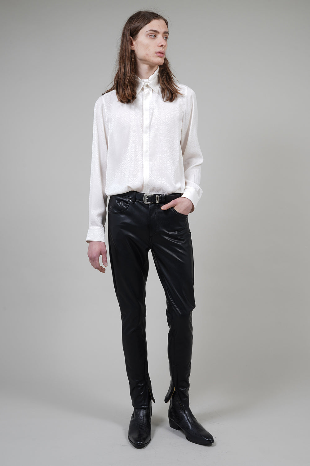 graphic satin jacquard Regular Shirt with Scarf Cream