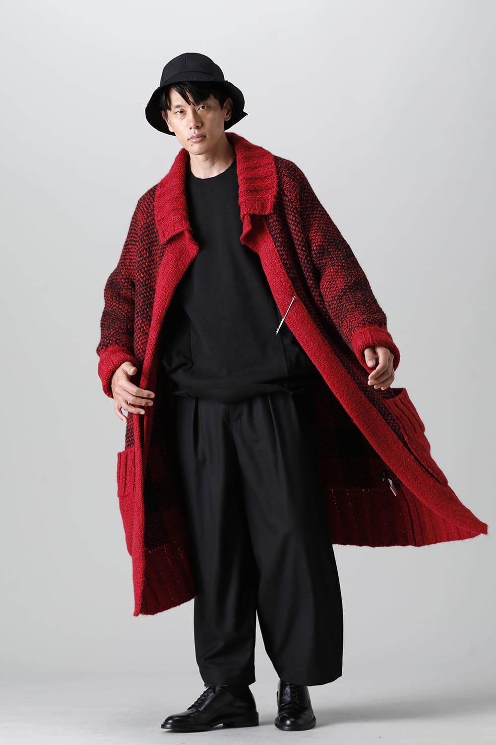 ロング ショール カーディガン Red