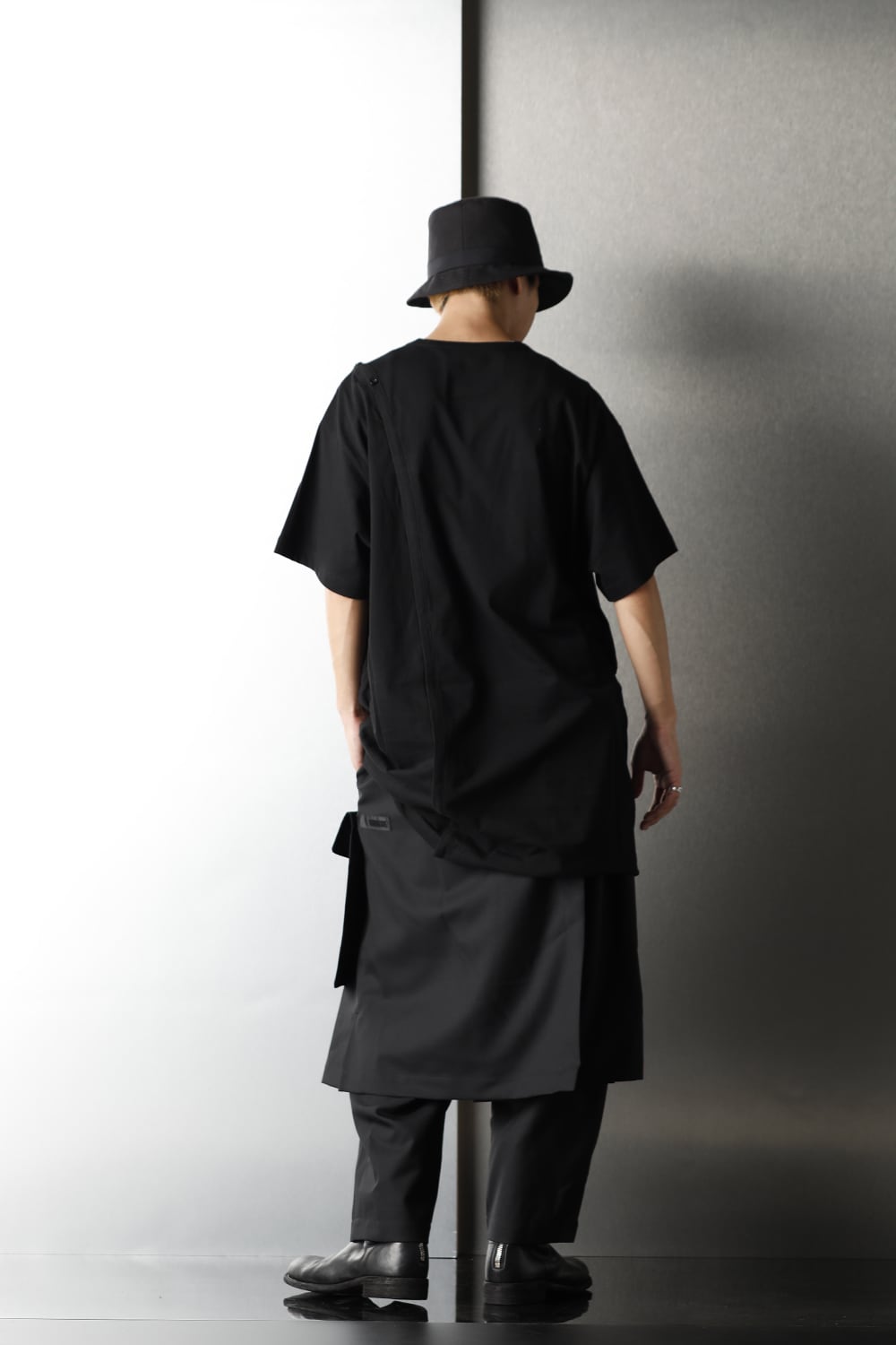 Right Button Straight Cut Sew Short Black