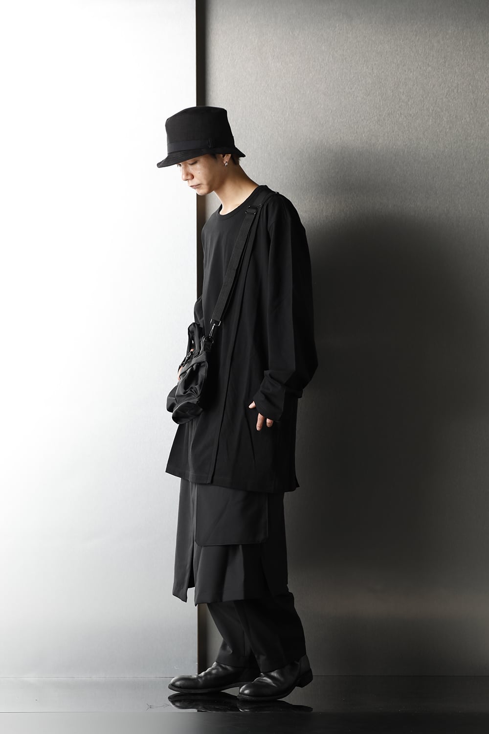 Right Button Straight Cut Sew Long Black