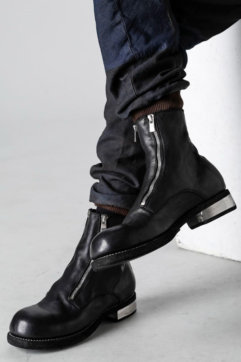 Double Front Zip Daddy Ankle Boots - Horse Full Grain Leather - GR07FZI