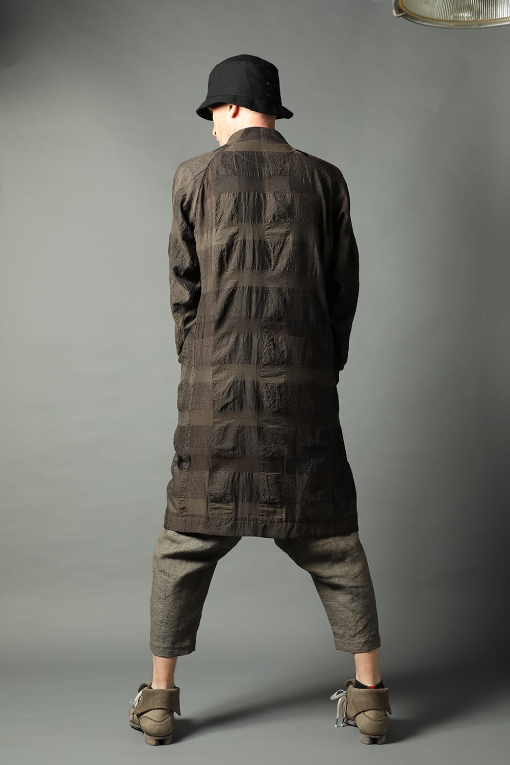 Coat block check jacquard Gray