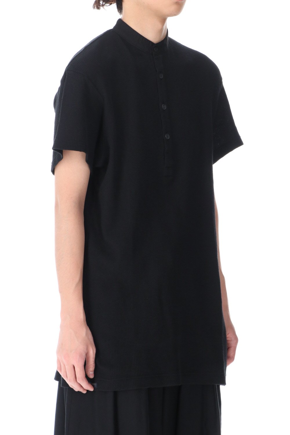 Henry neck Garment dye Waffle Short sleeve T-Shirt