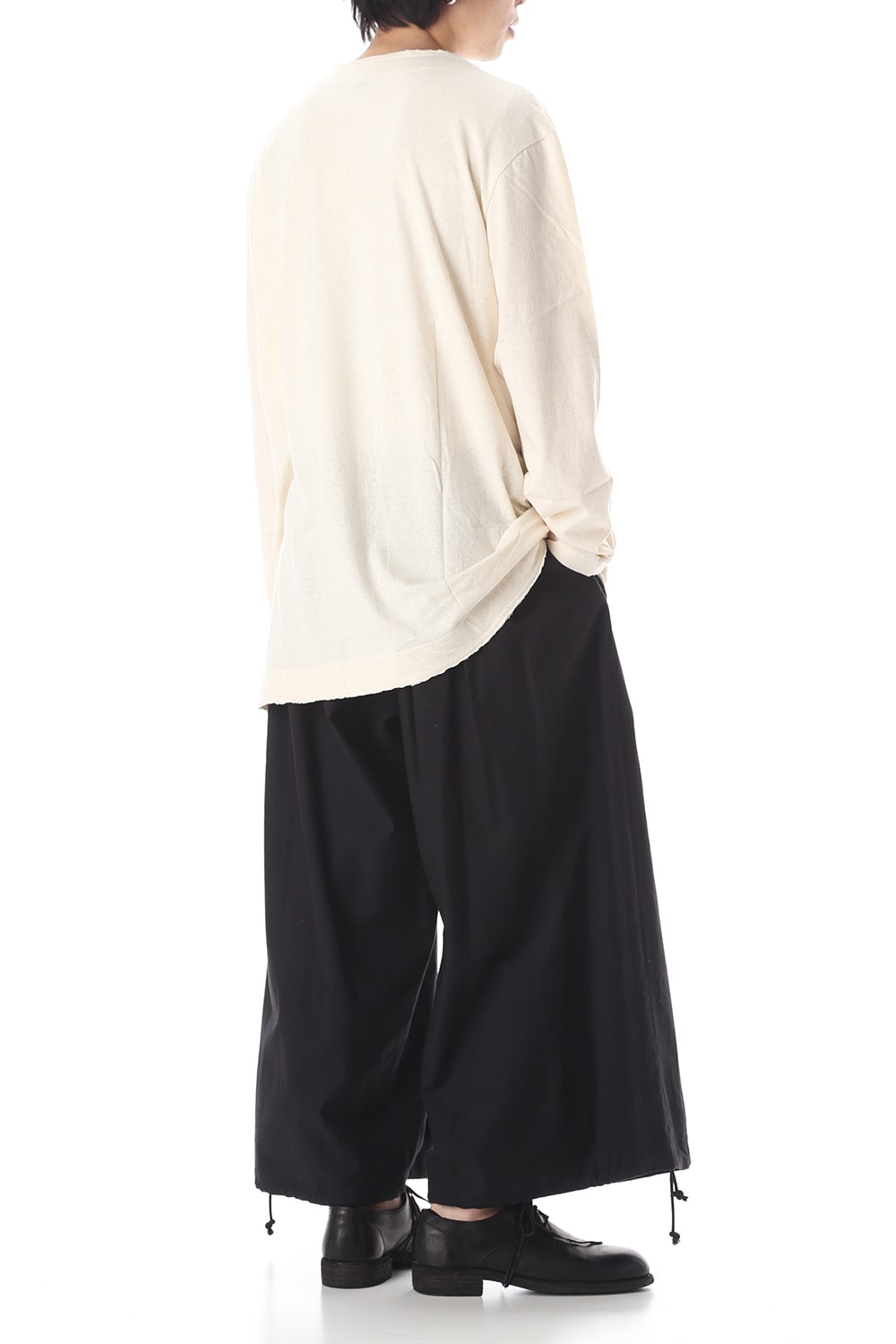 Old cotton Top stitch Cut off Round neck Long sleeve T-shirt Ivory