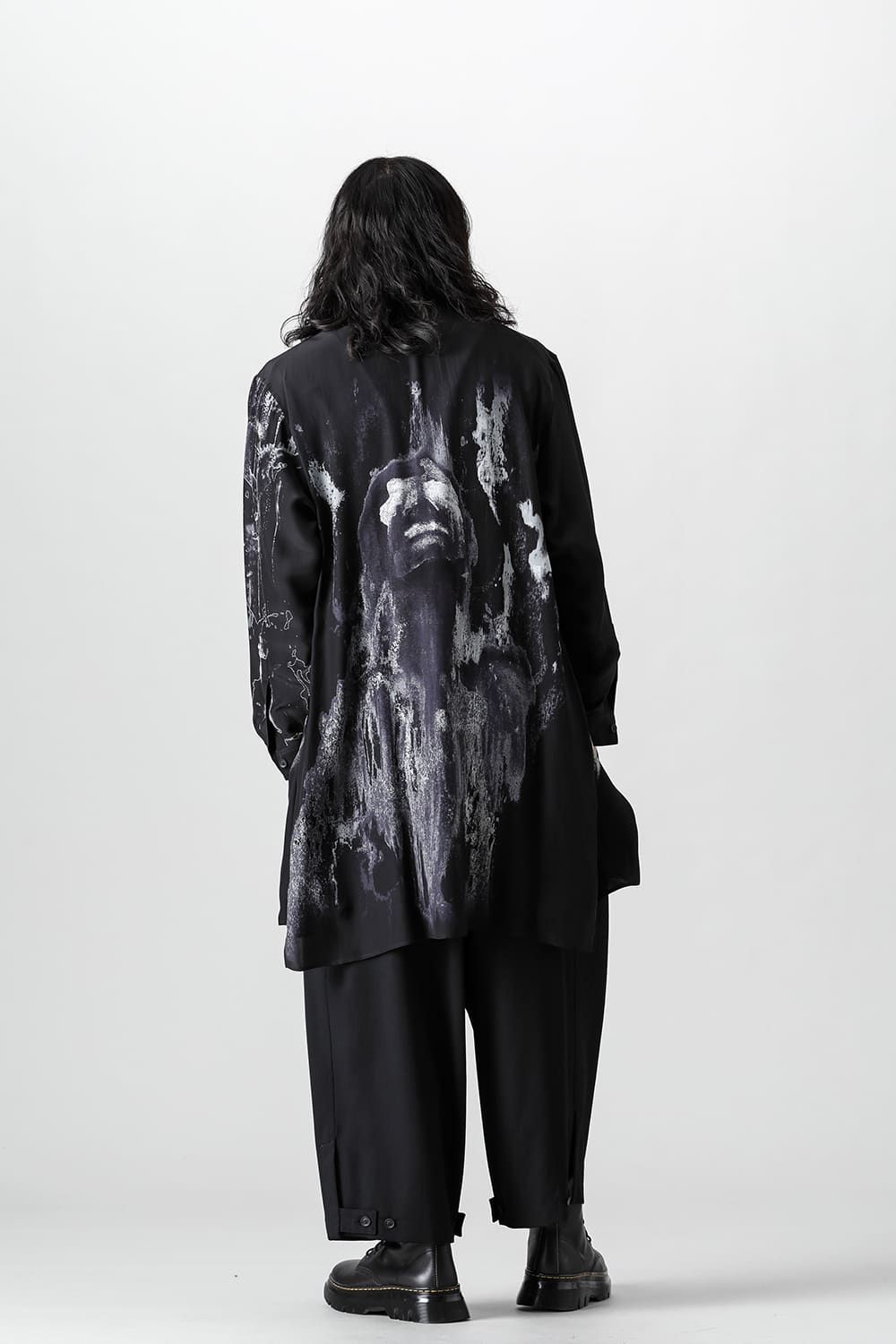 プリント 変形台衿 ブラウス