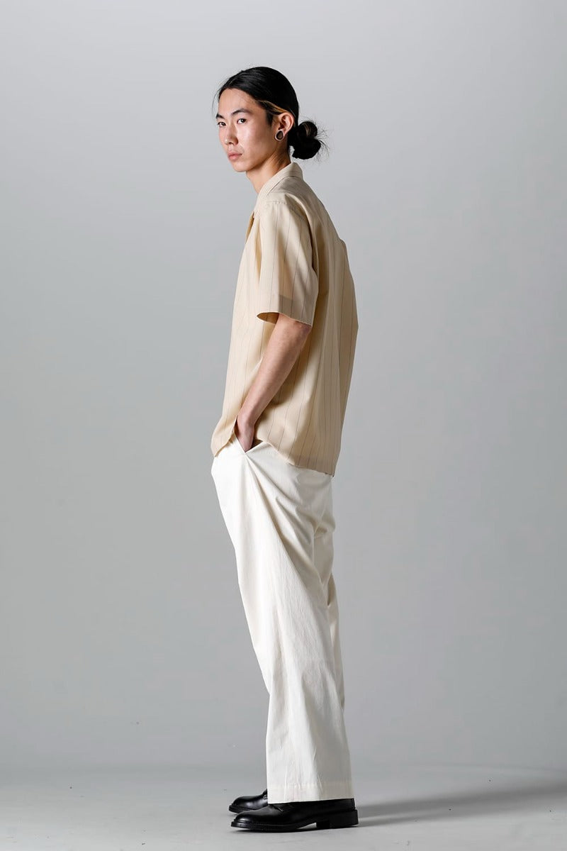 Open Collar Short-Sleeved Shirt Beige Stripe