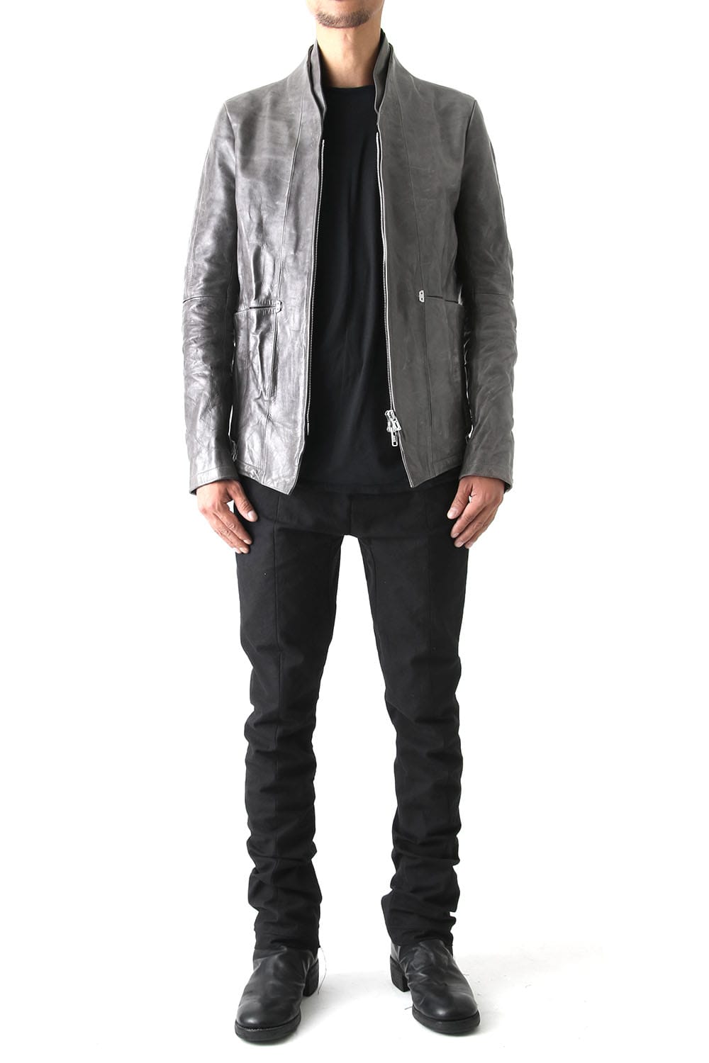 Layered Neck Leather Jacket