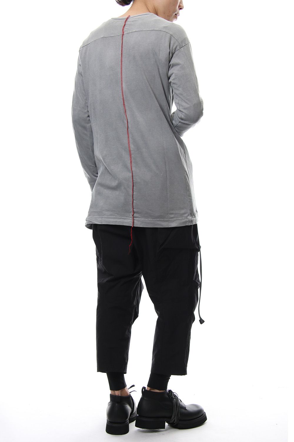 Product Dyeing Back Center Coloring Stitching Long Sleeve T L.Gray × Red