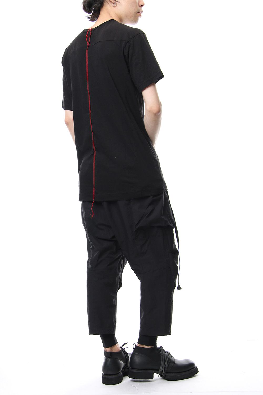 Product Dyeing Back Center Coloring Stitching Short Sleeve T Black × Red