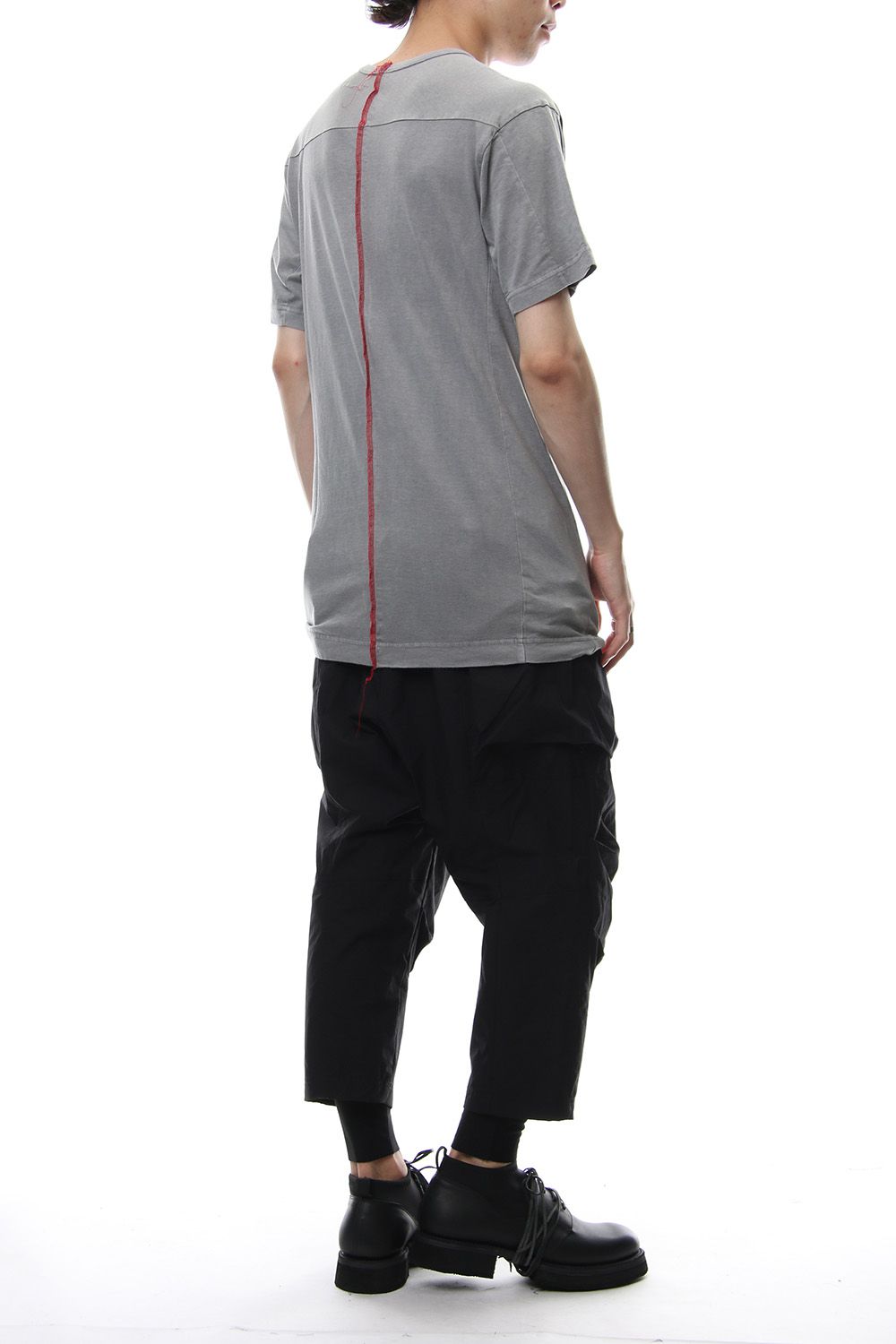 Product Dyeing Back Center Coloring Stitching Short Sleeve T L.Gray × Red