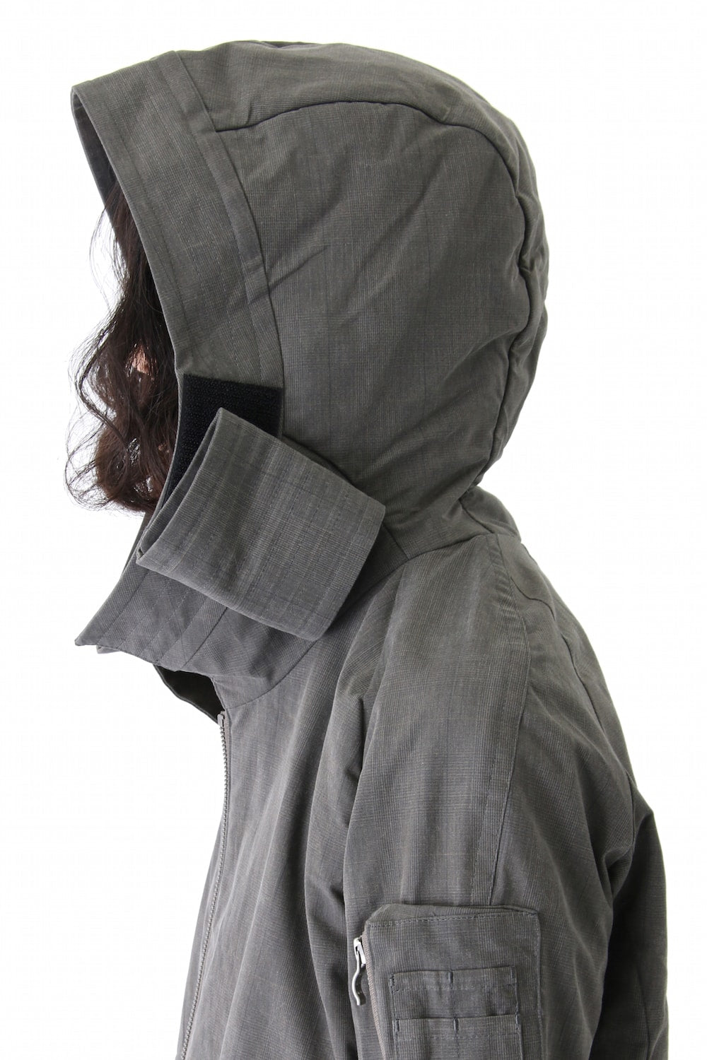 Hooded Jacket Prince of Wales Check Khaki Gray