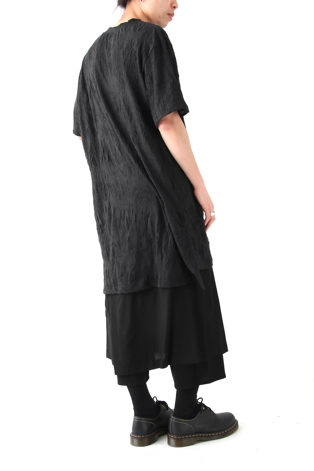 Uneven Hem Short Sleeve C/E Washer Plain Stitch Fabric