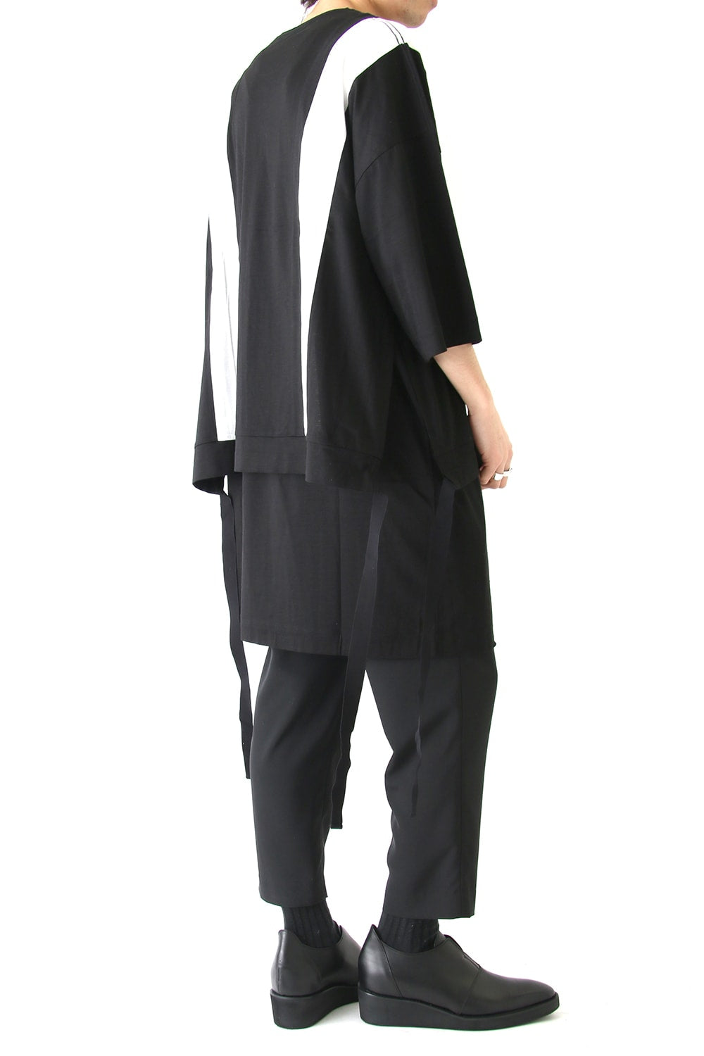 Ly/C36G 天竺シルケットバイオ OVER SIZE STRIPE TEE LAYERED LONG