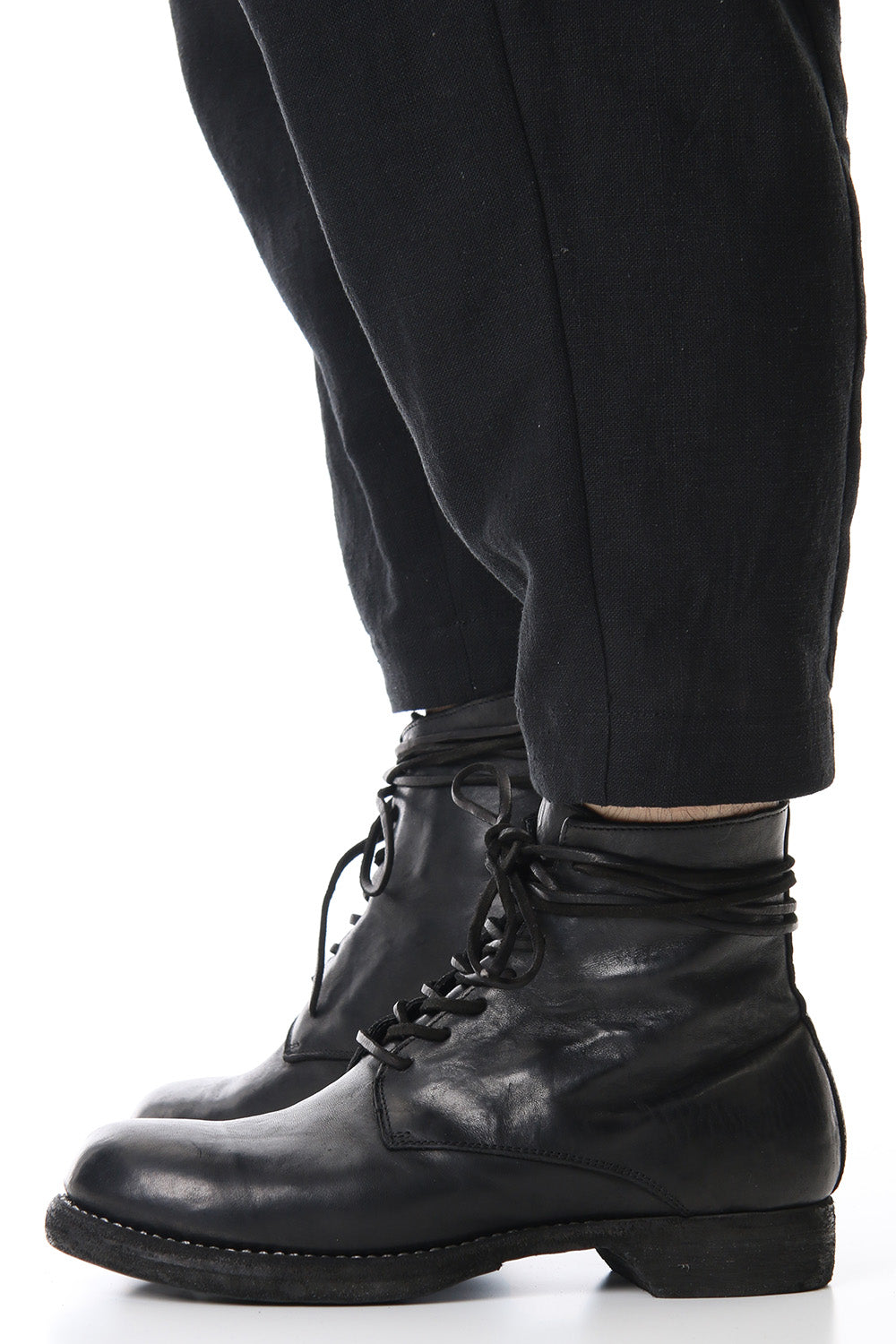 Military Lace Up Boots - Horse Full Grain Leather Black