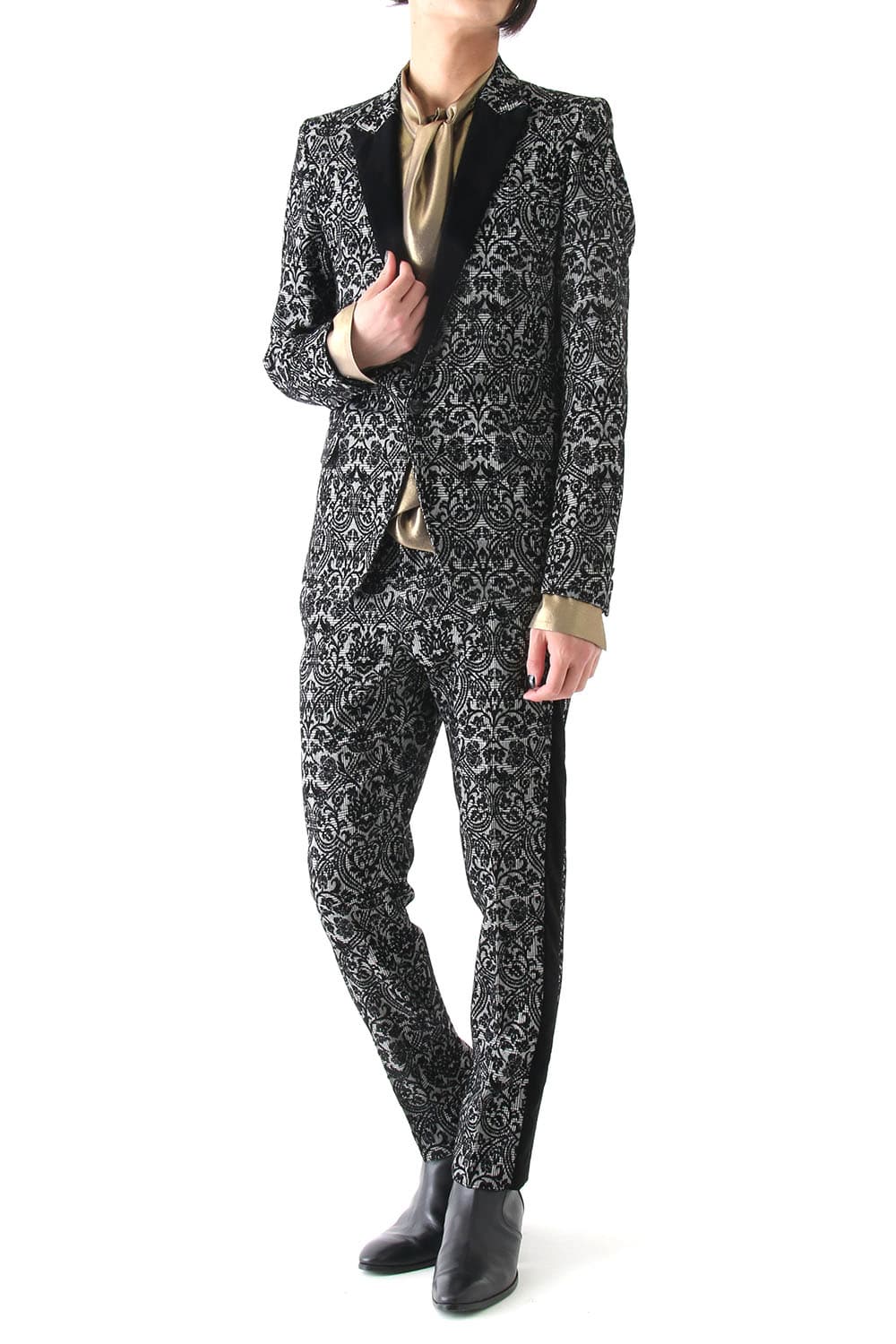 GLEN CHECK ROCOCO FLOCKING PRINT JACKET