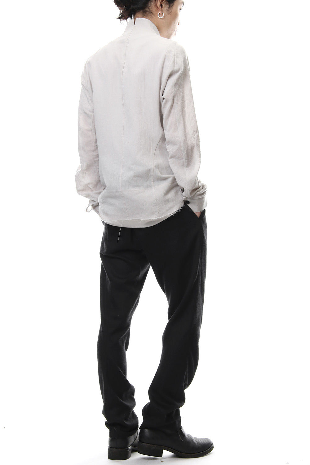 Japanese paper Cotton stand collar shirt - ST102-0049S Dusty White