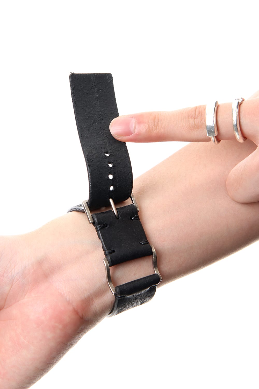 Apple Watch Band - Pueblo Leather Black - Silver Type 1