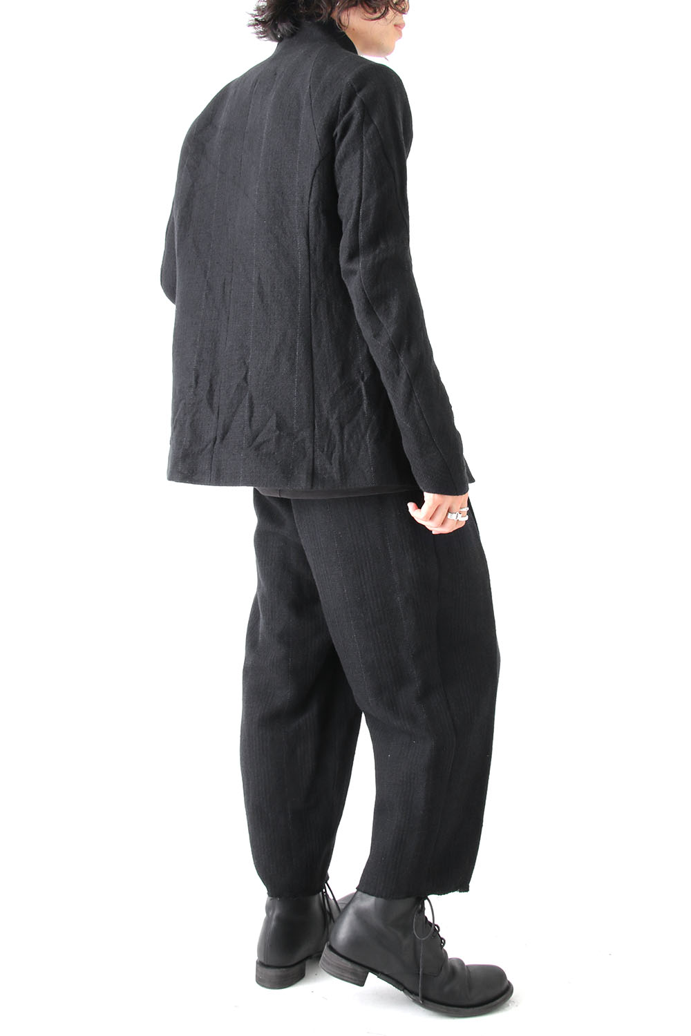 Cropped Pants Silk Linen Wool Stripe