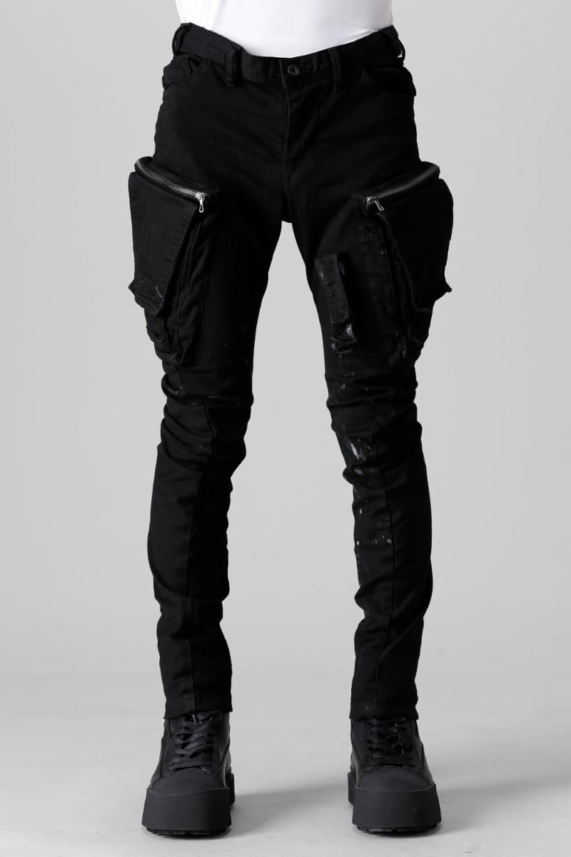 10.5oz ストレッチデニム ダメージペイント カーゴスキニーデニム