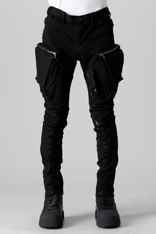 10.5oz ストレッチデニム ダメージペイント カーゴスキニーデニム