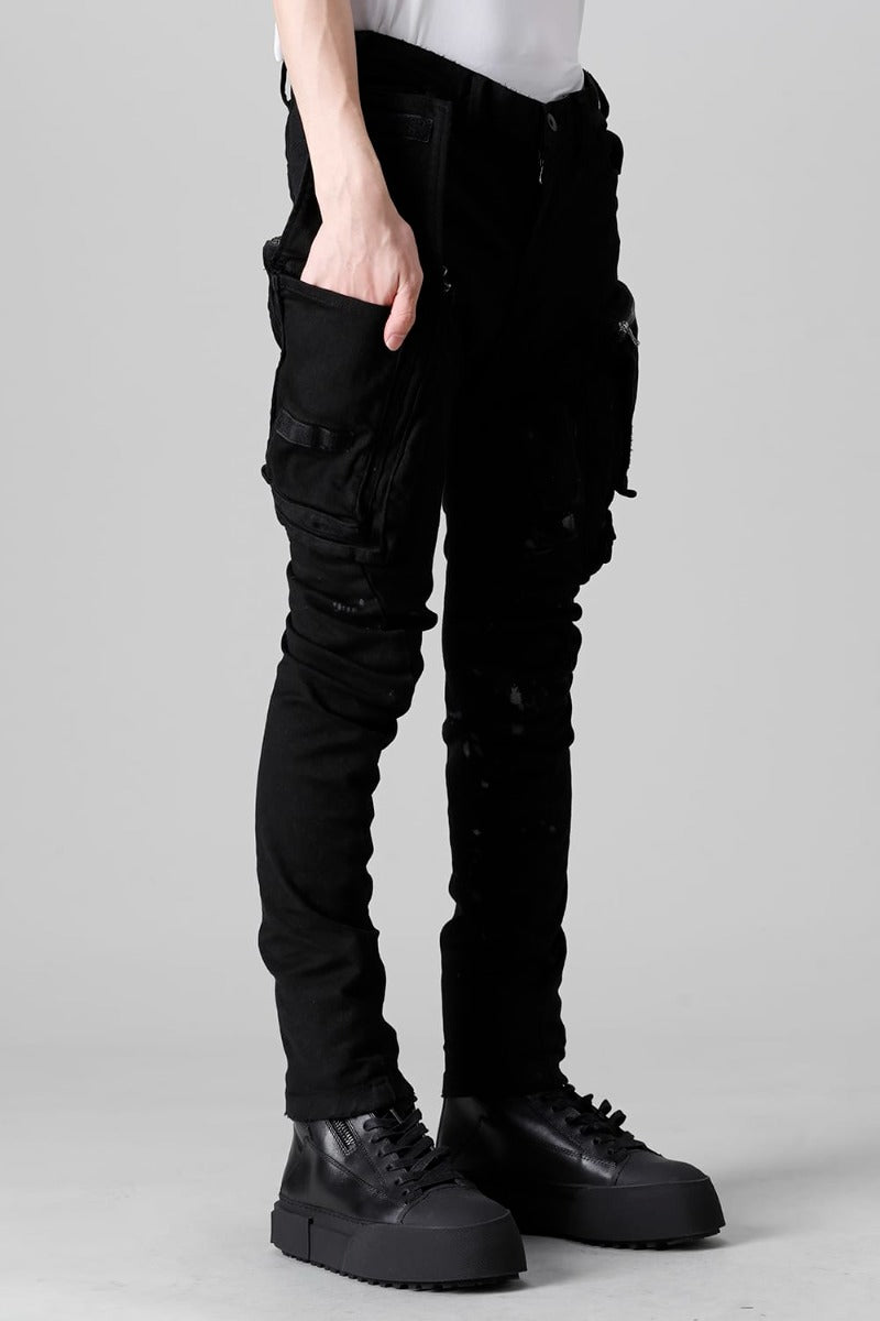 10.5oz ストレッチデニム ダメージペイント カーゴスキニーデニム