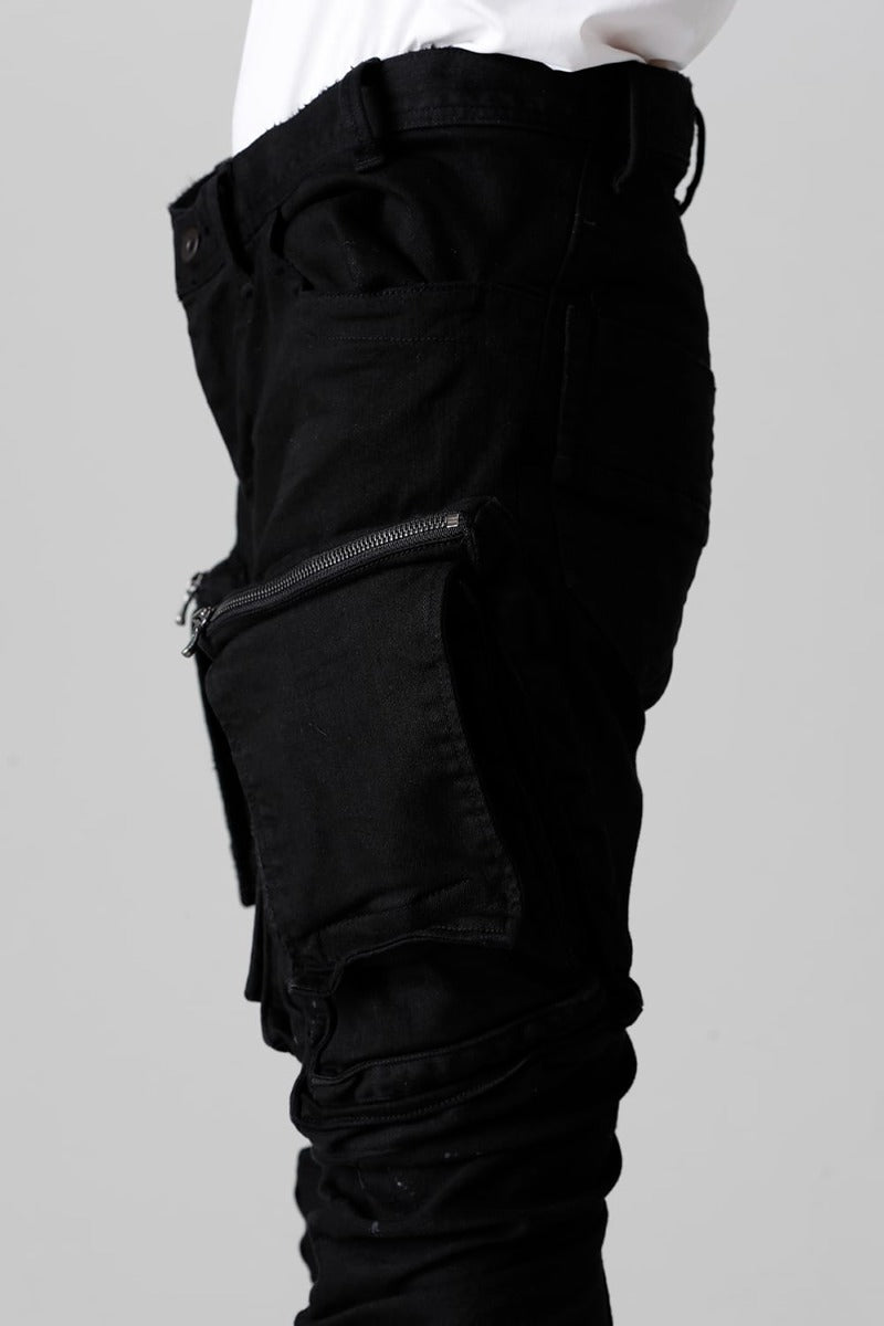 10.5oz ストレッチデニム ダメージペイント カーゴスキニーデニム