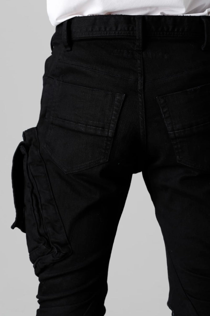 10.5oz ストレッチデニム ダメージペイント カーゴスキニーデニム