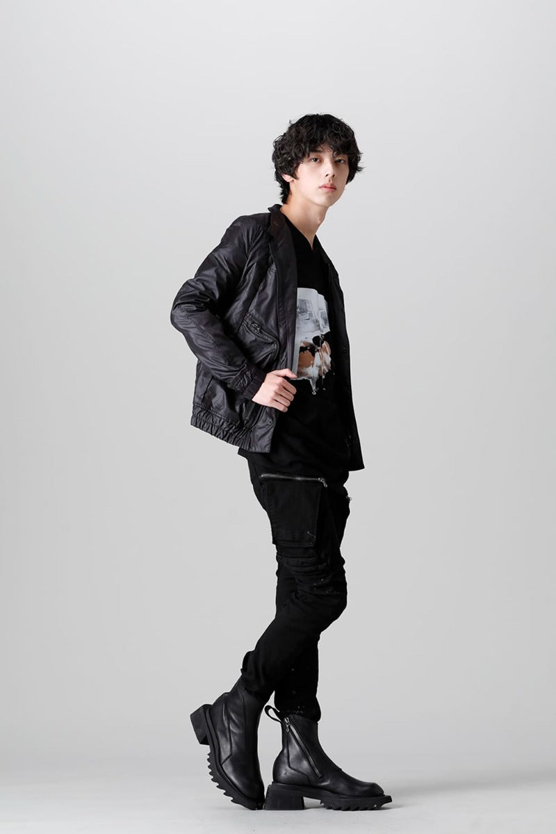 10.5oz ストレッチデニム ダメージペイント カーゴスキニーデニム